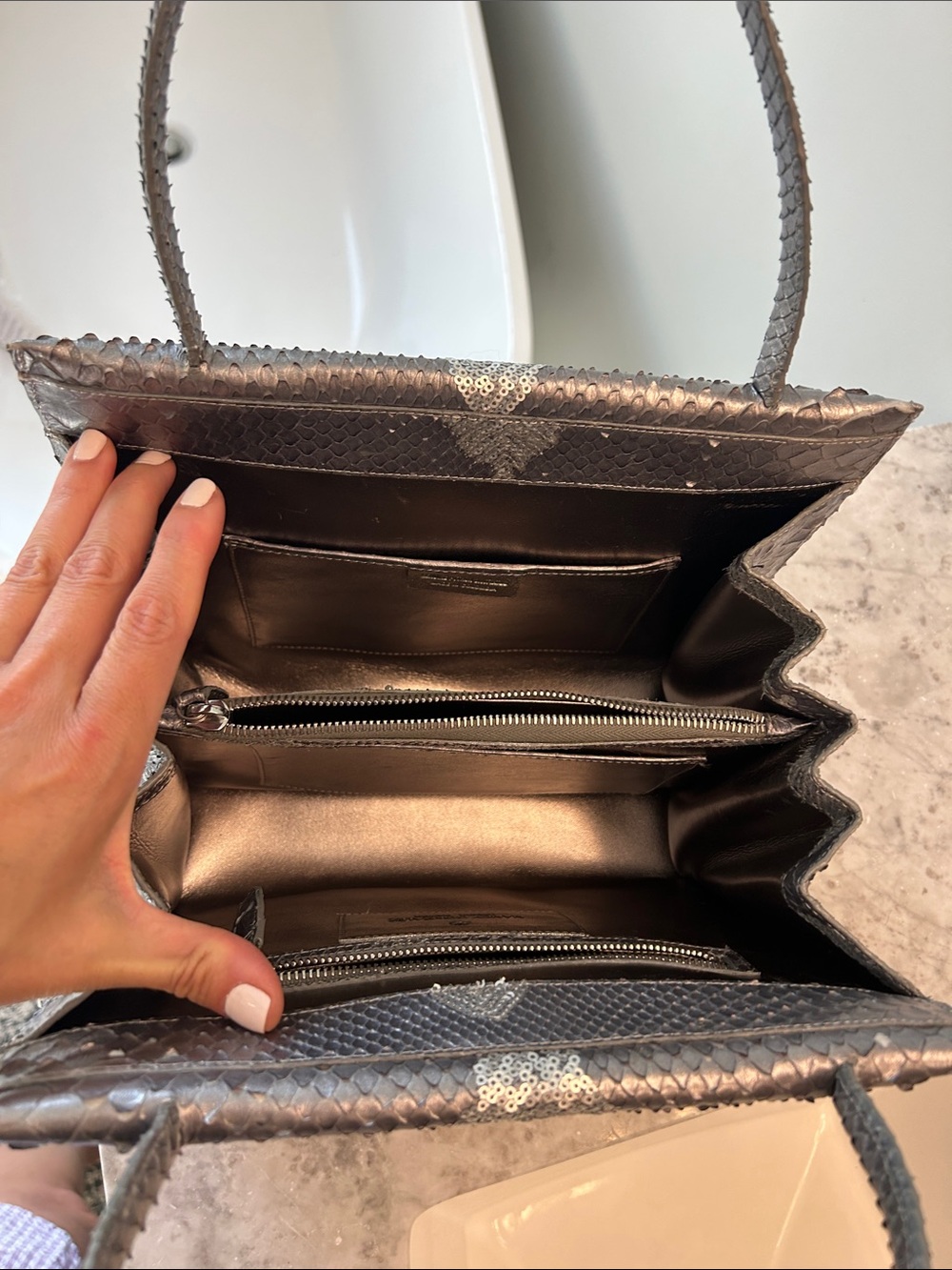 Nancy Gonzalez Metallic Gray Python Top-Handle Bag - Picture 3 of 6